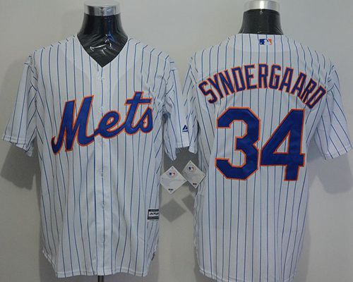 Mets #34 Noah Syndergaard White(Blue Strip) New Cool Base Stitched MLB Jersey - Click Image to Close
